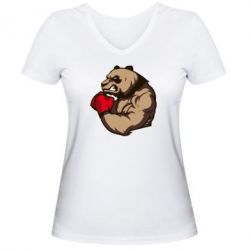 Женская футболка с V-образным вырезом Panda Boxing - PrintSalon