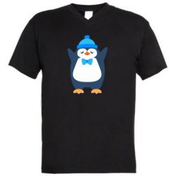 Мужская футболка  с V-образным вырезом Penguin in a hat - PrintSalon