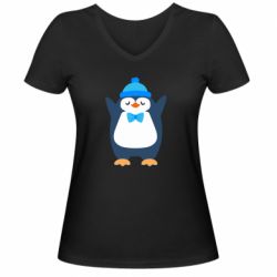 Женская футболка с V-образным вырезом Penguin in a hat - PrintSalon