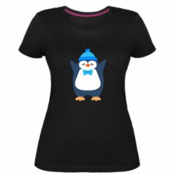 Женская премиум футболка Penguin in a hat - PrintSalon
