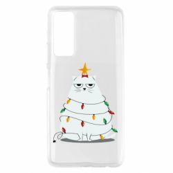 Чехол для Huawei P Smart 2021 Cat and Christmas Lights - PrintSalon