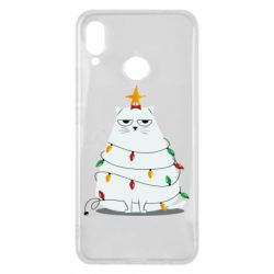 Чехол для Huawei P Smart Plus 2018 Cat and Christmas Lights - PrintSalon