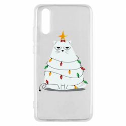 Чехол для Huawei P20 Cat and Christmas Lights - PrintSalon