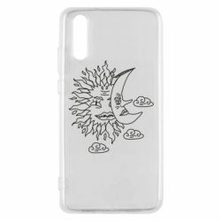 Чехол для Huawei P20 Sun and Moon faces - PrintSalon