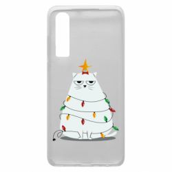 Чехол для Huawei P30 Cat and Christmas Lights - PrintSalon
