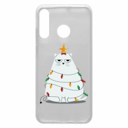 Чехол для Huawei P30 Lite Cat and Christmas Lights - PrintSalon