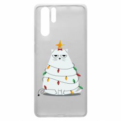 Чехол для Huawei P30 Pro Cat and Christmas Lights - PrintSalon