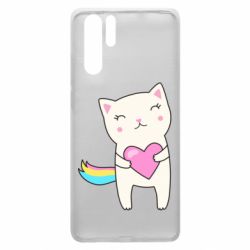 Чехол для Huawei P30 Pro Cute cat with heart - PrintSalon