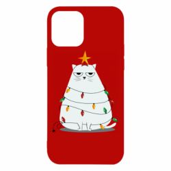 Чехол для iPhone 12 Cat and Christmas Lights - PrintSalon