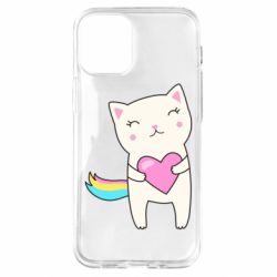Чехол для iPhone 12 mini Cute cat with heart - PrintSalon