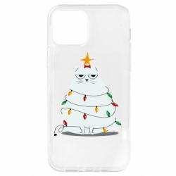 Чехол для iPhone 12 Pro Cat and Christmas Lights - PrintSalon