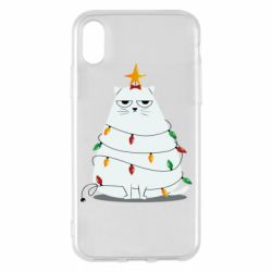 Чехол для iPhone X/Xs Cat and Christmas Lights - PrintSalon