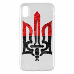Чехол для iPhone X/Xs Герб Украины красно-черный - PrintSalon