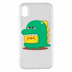 Чехол для iPhone X/Xs Уточка в костюме динозавра - PrintSalon