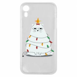 Чехол для iPhone XR Cat and Christmas Lights - PrintSalon