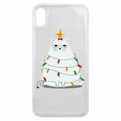 Чехол для iPhone Xs Max Cat and Christmas Lights - PrintSalon
