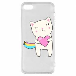 Чехол для iPhone5/5S/SE Cute cat with heart - PrintSalon