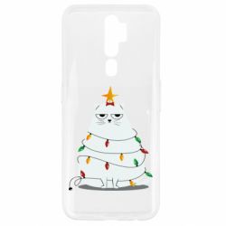 Чехол для Oppo A5/A9 2020 Cat and Christmas Lights - PrintSalon