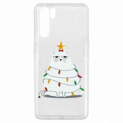 Чехол для Oppo A91/Reno3 Cat and Christmas Lights - PrintSalon