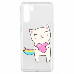 Чехол для Oppo A91/Reno3 Cute cat with heart - PrintSalon
