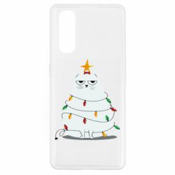 Чехол для Oppo Find X2 Cat and Christmas Lights - PrintSalon