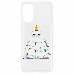 Чехол для Oppo Reno 4 Cat and Christmas Lights - PrintSalon