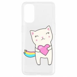 Чехол для Oppo Reno 4 Cute cat with heart - PrintSalon