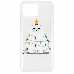 Чехол для Oppo Reno 4 Lite Cat and Christmas Lights - PrintSalon