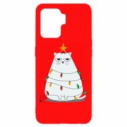 Чехол для Oppo Reno 5 Lite Cat and Christmas Lights - PrintSalon