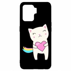 Чехол для Oppo Reno 5 Lite Cute cat with heart - PrintSalon