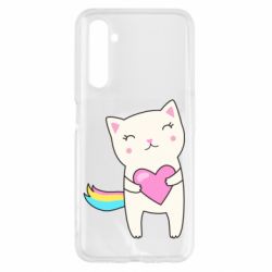 Чехол для Realme 6 Cute cat with heart - PrintSalon