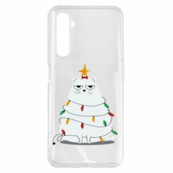Чехол для Realme 6 Pro Cat and Christmas Lights - PrintSalon