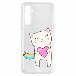 Чехол для Realme 6 Pro Cute cat with heart - PrintSalon