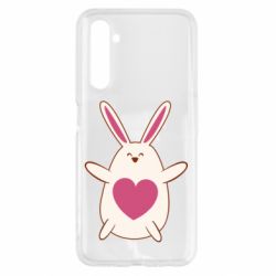 Чехол для Realme 6 Rabbit with a pink heart - PrintSalon