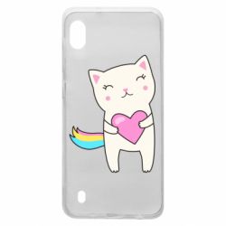Чехол для Samsung A10 Cute cat with heart - PrintSalon