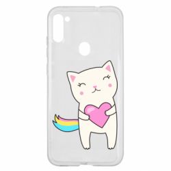 Чехол для Samsung A11/M11 Cute cat with heart - PrintSalon