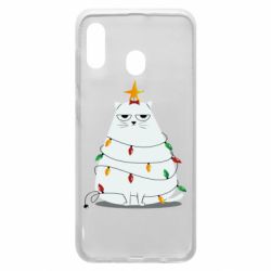 Чехол для Samsung A20 Cat and Christmas Lights - PrintSalon
