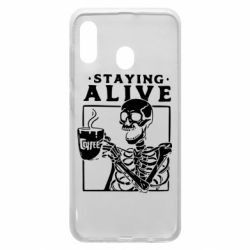Чехол для Samsung A20 Staying alive with coffee - PrintSalon