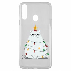 Чехол для Samsung A20s Cat and Christmas Lights - PrintSalon