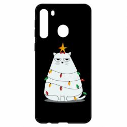 Чехол для Samsung A21 Cat and Christmas Lights - PrintSalon