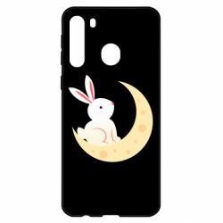 Чехол для Samsung A21 Cute rabbit on the moon - PrintSalon