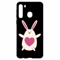 Чехол для Samsung A21 Rabbit with a pink heart - PrintSalon