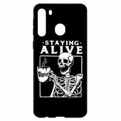 Чехол для Samsung A21 Staying alive with coffee - PrintSalon