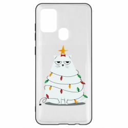 Чехол для Samsung A21s Cat and Christmas Lights - PrintSalon
