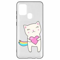 Чехол для Samsung A21s Cute cat with heart - PrintSalon