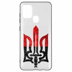 Чехол для Samsung A21s Герб Украины красно-черный - PrintSalon