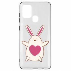 Чехол для Samsung A21s Rabbit with a pink heart - PrintSalon