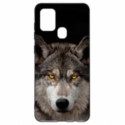 Чехол для Samsung A21s Wolf with yellow eyes