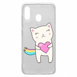 Чехол для Samsung A30 Cute cat with heart - PrintSalon