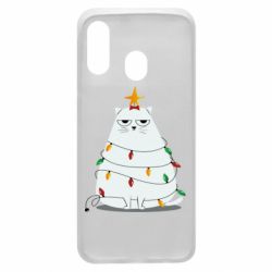 Чехол для Samsung A40 Cat and Christmas Lights - PrintSalon